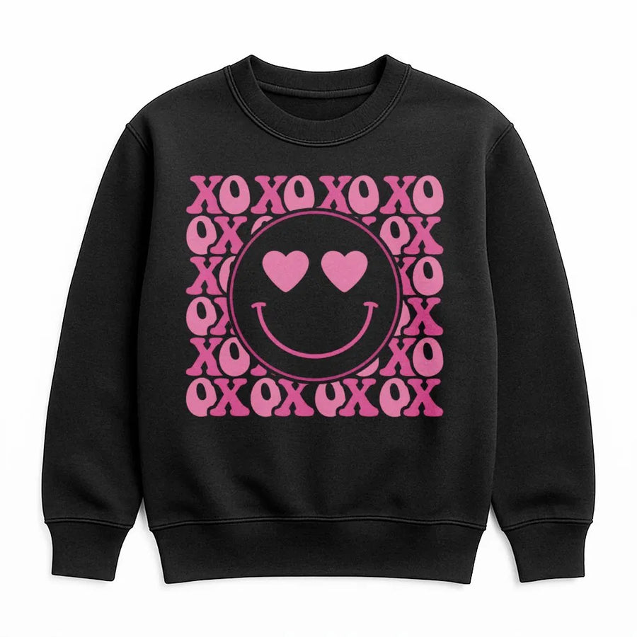 Smiley Face Valentine Sweatshirt | Retro Pink XOXO Graphic Design | Premium Cotton Blend | Cute Gift for Her, Aesthetic Valentine's Day Crewneck