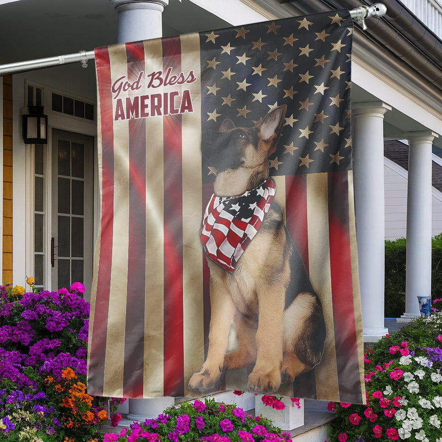 German Shepherd Garden Flag | God Bless America Patriotic Dog Decor | Weather-Resistant Polyester | Gift for Dog Lovers and Military Families