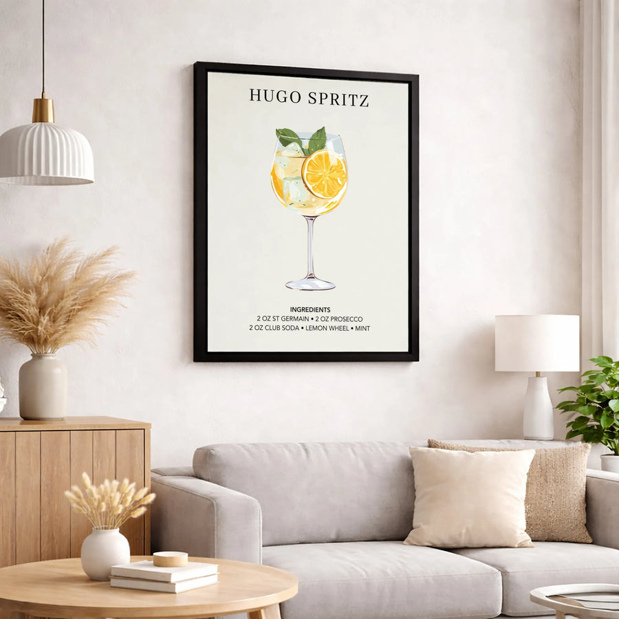 Hugo Spritz Cocktail Recipe Wall Art | Minimalist Bar Cart Decor | Premium Gallery Wrap Canvas | Gift for Home Bartender