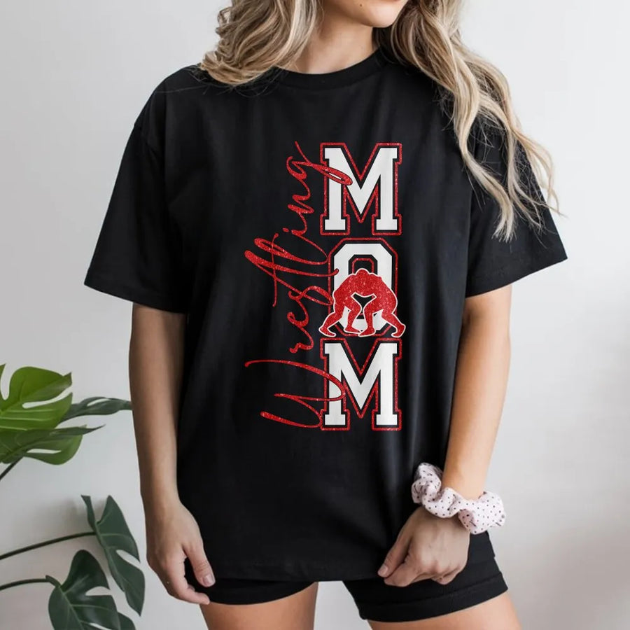 Wrestling Mom T-Shirt | Varsity Letter Style Graphic | Premium Cotton Unisex Crewneck | Perfect Game Day Gift for Wrestling Fans