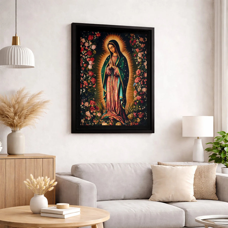 Our Lady Of Guadalupe Canvas Print | Floral Religious Wall Art | Premium Fade-Resistant Gallery Wrap | Catholic Home Decor Gift