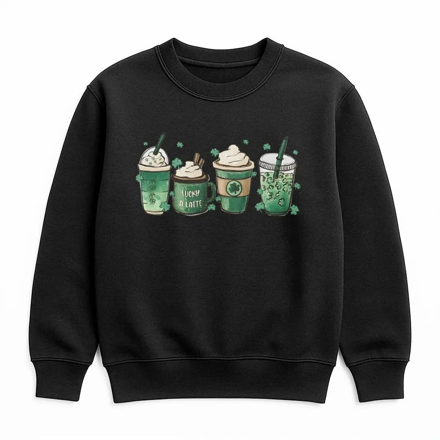 Lucky A Latte St Patricks Day Sweatshirt | Shamrock Coffee Graphic Print | Premium Soft Cotton Blend | Festive Irish Holiday Gift For Her