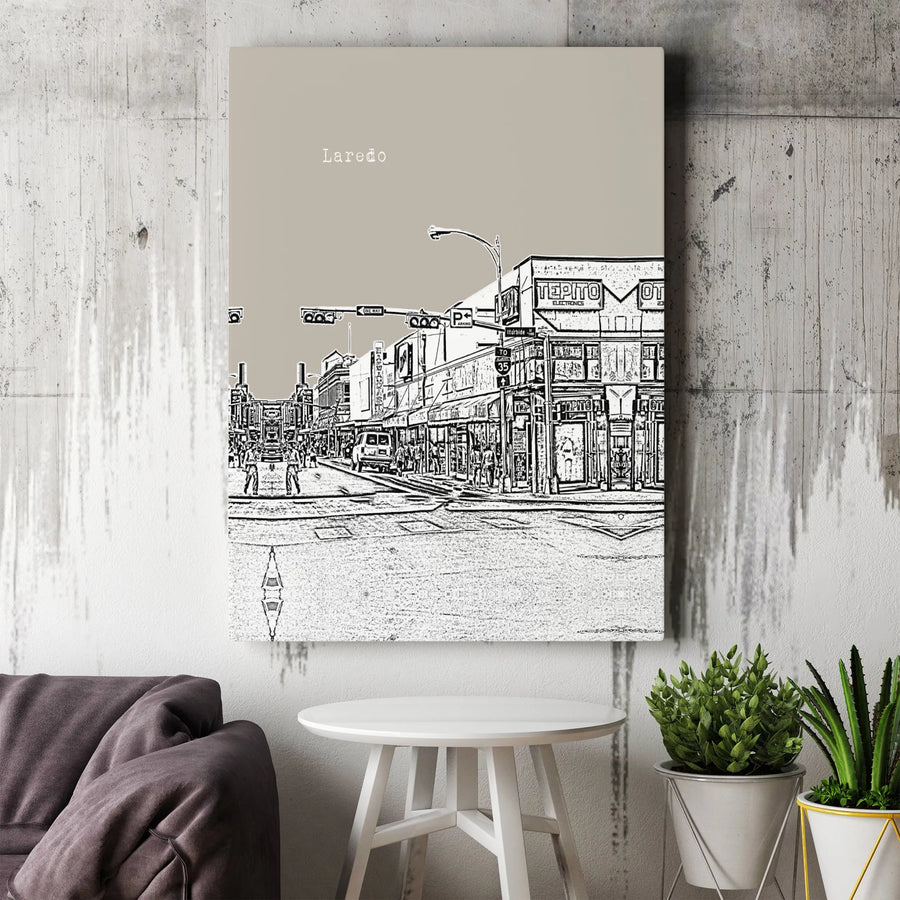 Laredo Texas Canvas Print | Minimalist Cityscape Sketch Art | Premium Gallery Canvas | Modern Texas Home Decor Gift for Traveler