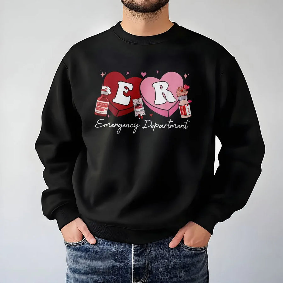 ER Candy Heart Sweatshirt | Emergency Department Medical Valentines Day Design | Premium Cotton Blend | Gift for Nurses & Doctors