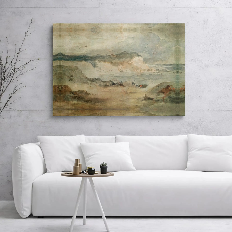 Vintage Coastal Seascape Canvas Wall Art | Moody Ocean Shoreline Landscape Print | Premium 1.25" Gallery Wrap | Distressed Beach Decor for Home Office