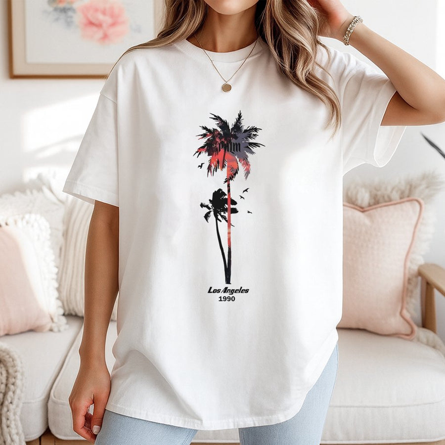 Los Angeles Palm Tree Graphic T-Shirt | 90s Retro Sunset Aesthetic | Premium 100% Cotton | Unisex Vintage Cali Gift for Adults