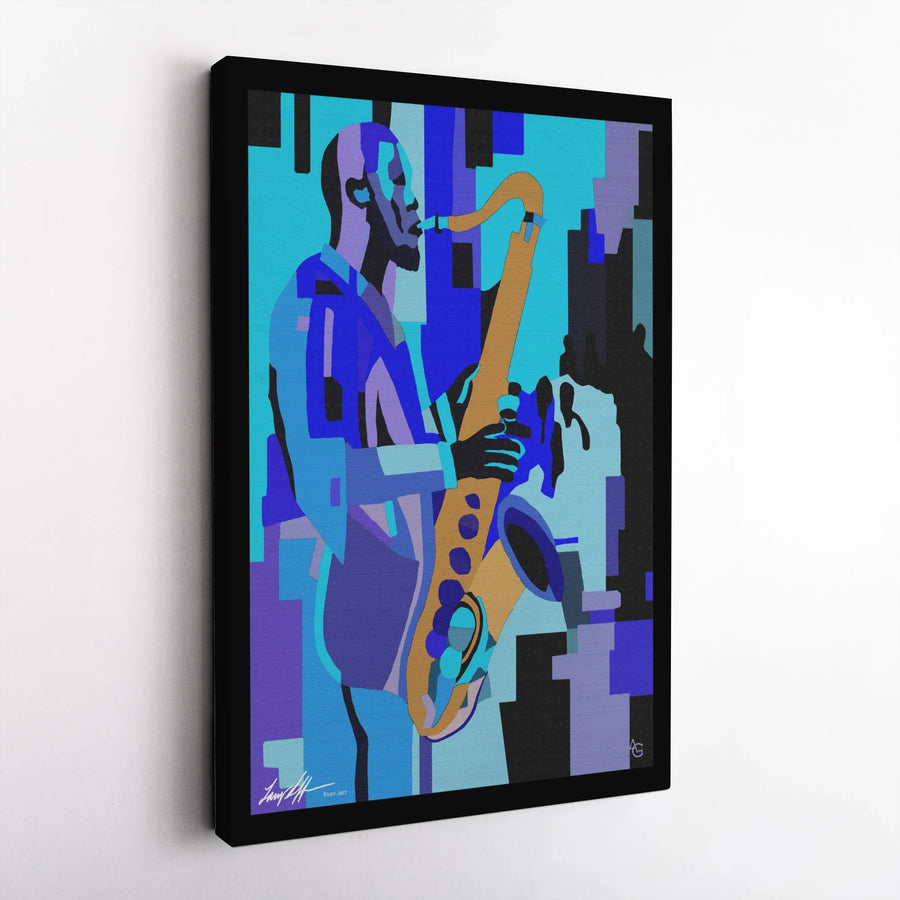Abstract Jazz Canvas Wall Art | Modern Cubist Style Saxophone Player | Premium Canvas Print with Fade-Resistant Inks | Collector's Gift for Music Lover