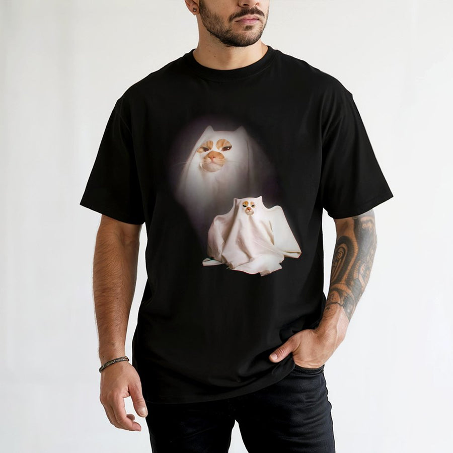Ghost Cat T-Shirt | Funny Halloween Meme Graphic Tee | Premium 100% Cotton Apparel | Cute Kitten Gift for Cat Lovers