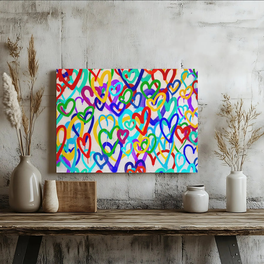 Colorful Graffiti Heart Canvas Art | Vibrant Street Style Love Print | Premium Gallery-Wrapped Wall Decor | Modern Gift for Her Room