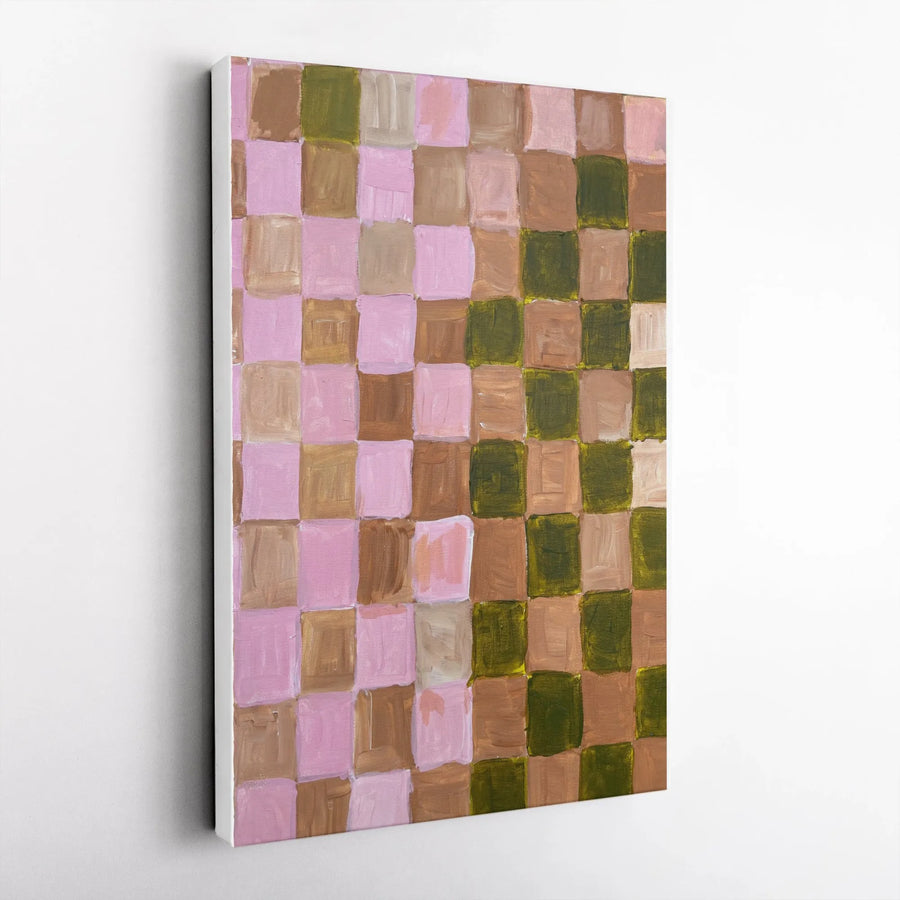 Abstract Checkerboard Canvas Wall Art | Modern Painterly Check Design | Premium Thick Gallery Wrap Canvas | Colorful Living Room Decor Gift
