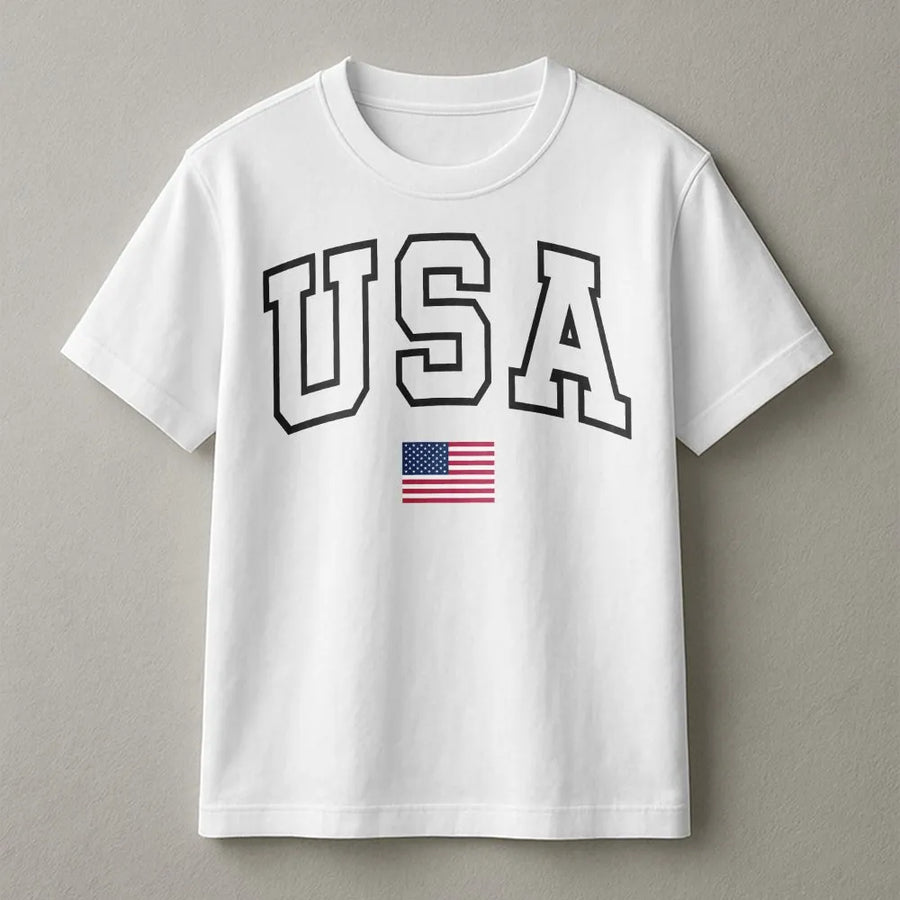 Patriotic USA Flag T-Shirt | Retro Collegiate Design | Premium Soft Cotton | Fourth of July Independence Day Gift for Men Women