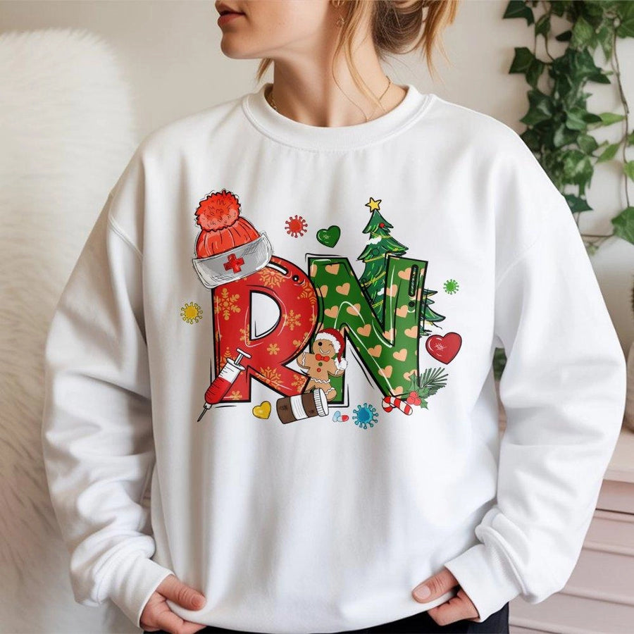 Christmas RN Nurse Sweatshirt | Festive Holiday Medical Design | Premium Cotton Blend | Nursing School Graduation Gift for Her