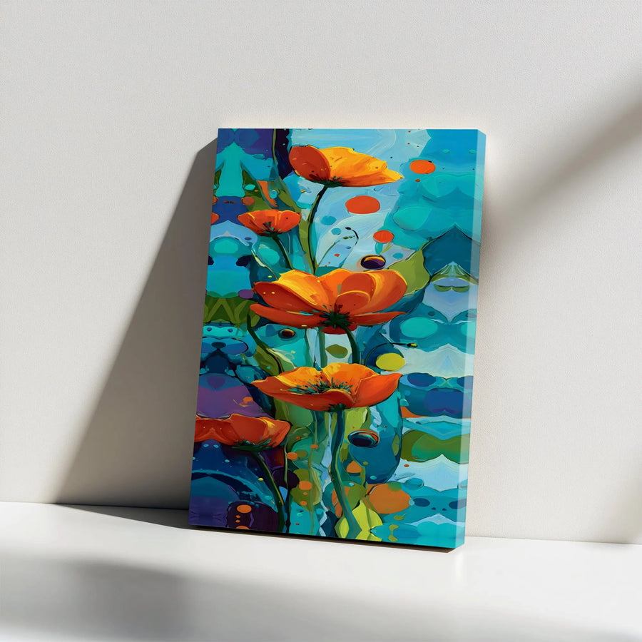 Abstract Floral Canvas Wall Art | Vibrant Orange Poppy Painting | Premium Gallery Wrap | Modern Home Decor Gift
