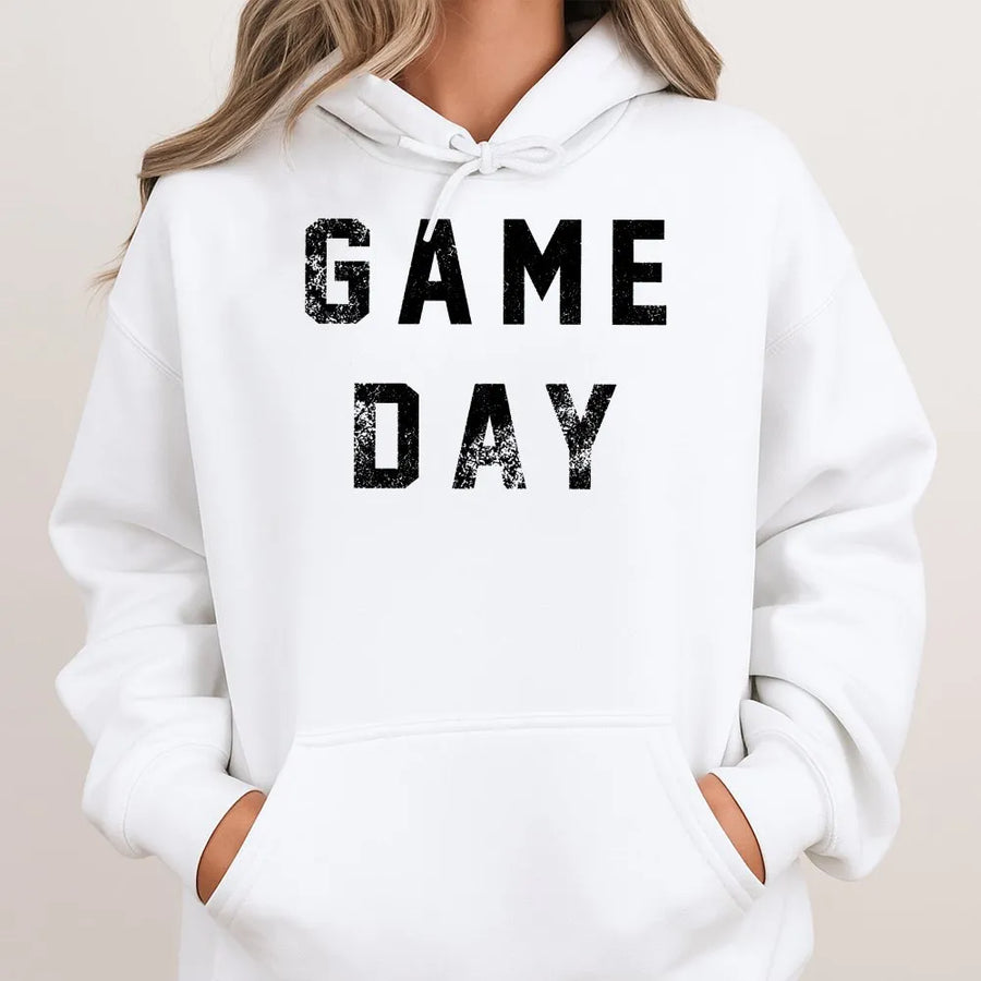 Game Day Football Hoodie | Distressed Athletic Font Graphic | Soft Unisex Cotton Tee | Tailgating Apparel & Sports Fan Gift
