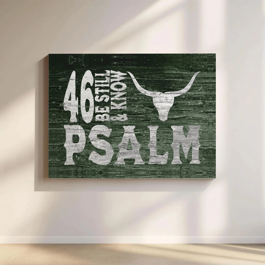 Psalm 46:10 Be Still And Know Canvas Wall Art | Rustic Longhorn Skull Design | 1.25-Inch Premium Gallery Wrap | Christian Home Decor Gift