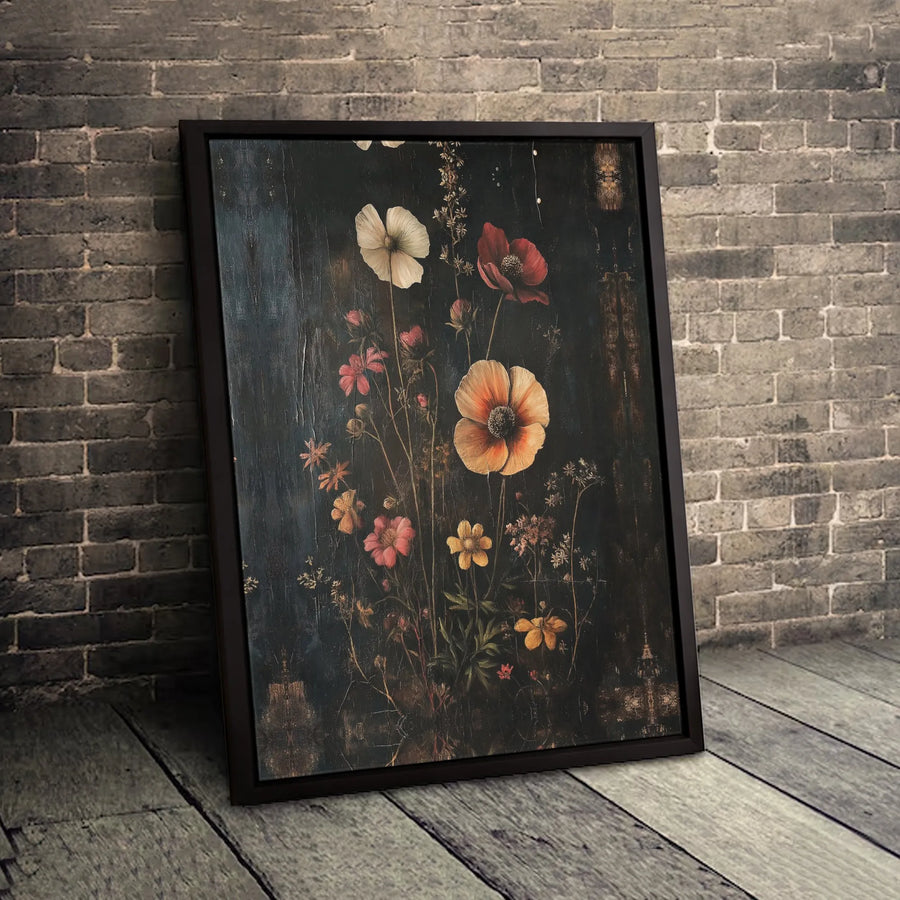 Dark Moody Floral Wall Art | Vintage Wildflower Botanical Oil Painting Print | Gallery Quality 1.25” Canvas | Premium Home Decor Gift