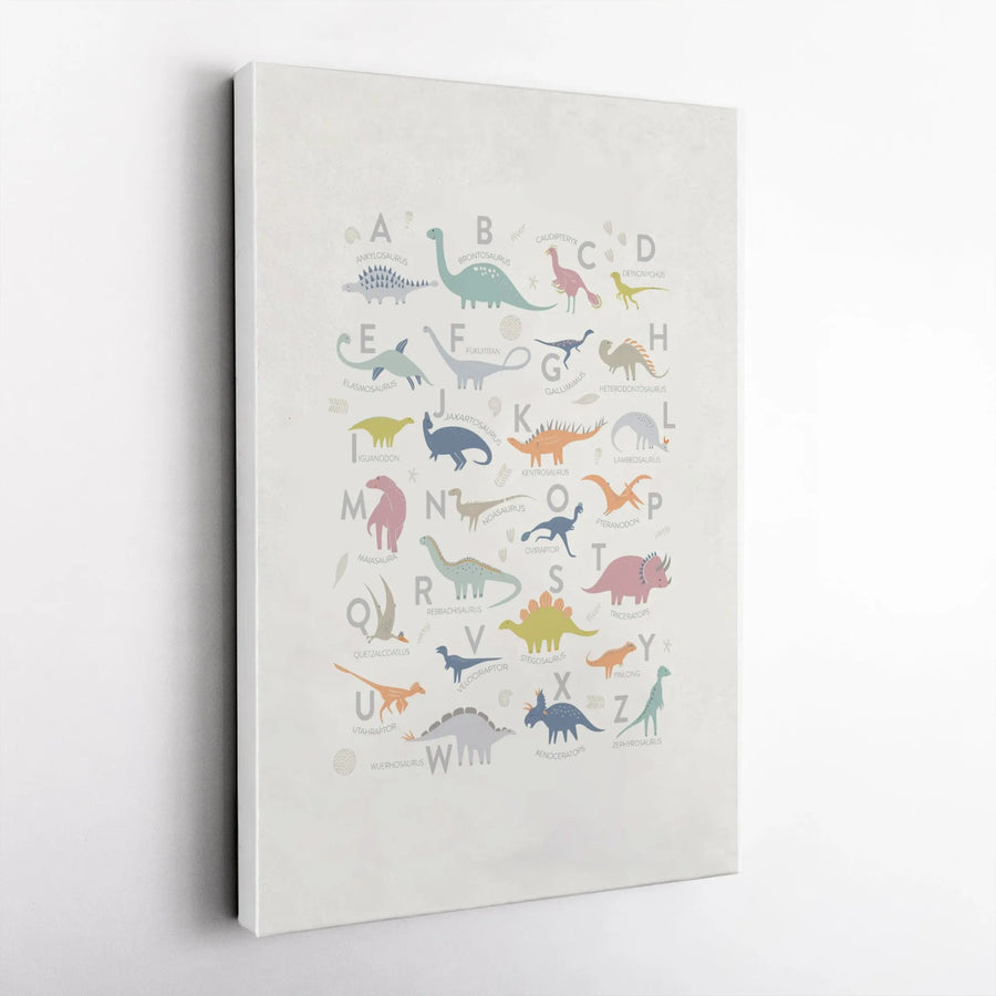 Dinosaur Alphabet Canvas Wall Art | Educational A to Z Dinosaurs Chart | Premium High-Resolution Print | Nursery & Playroom Decor Gift for Toddlers