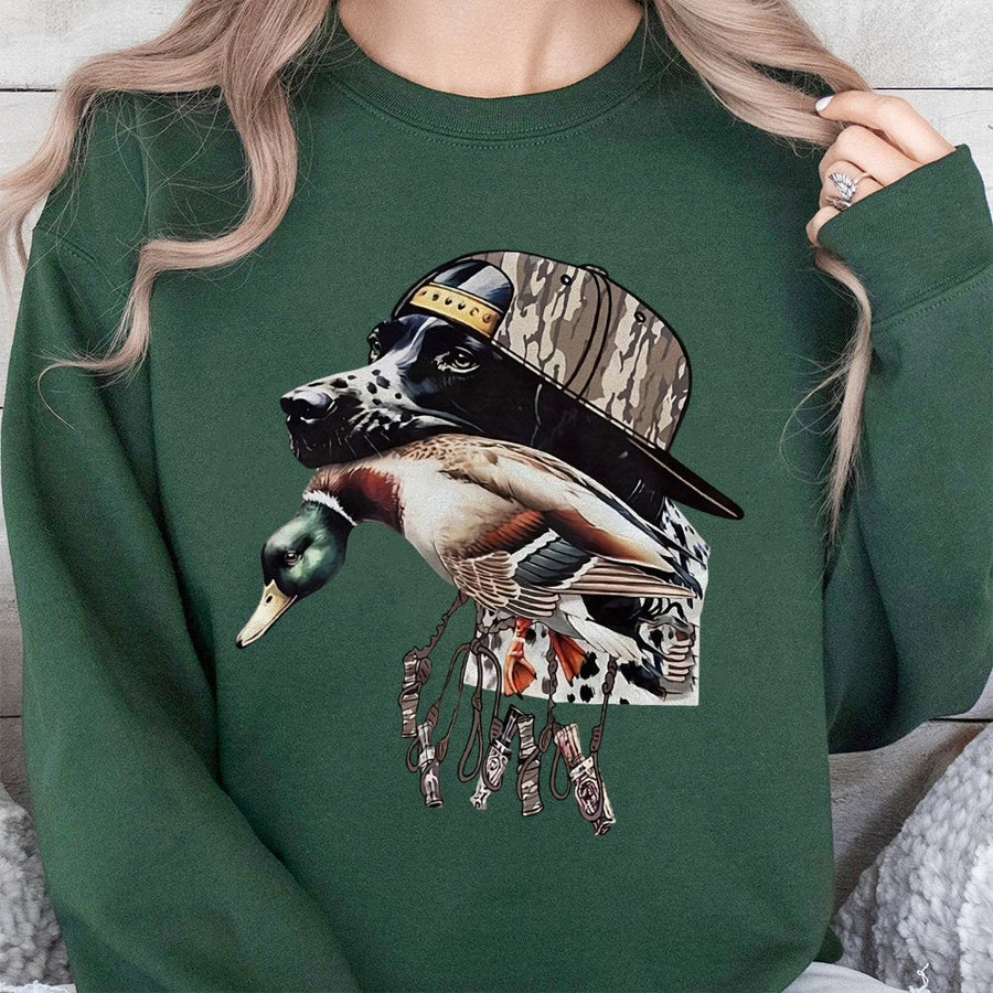 Duck Hunting Dog Sweatshirt | Camo Hat Lab Retriever Graphic | Premium Cotton Blend | Gift for Waterfowl Hunters and Outdoorsmen