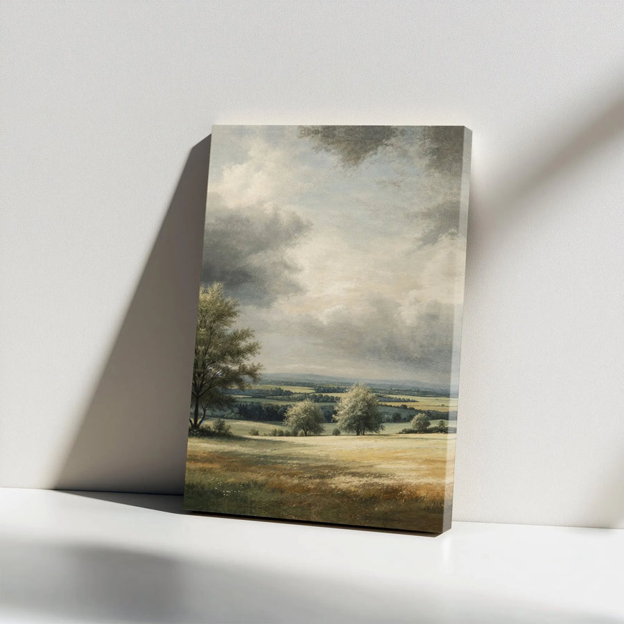 Vintage Countryside Canvas Wall Art | Moody Rolling Hills Oil Painting Print | Premium Canvas Print | Farmhouse Living Room Decor Gift