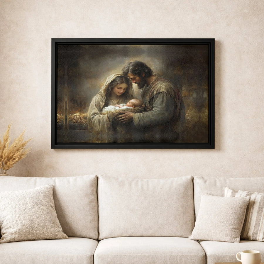Holy Family Nativity Canvas Art | Jesus Mary Joseph Portrait | 1.25 Inch Gallery Wrap Print | Religious Home Decor Christian Gift