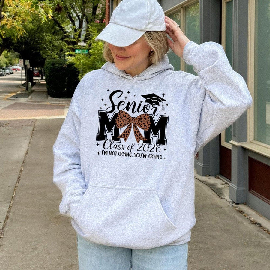 Senior Mom Class of 2026 Hoodie | Leopard Coquette Bow Graphic | Premium Cotton Blend | Graduation Gift for Proud Mothers