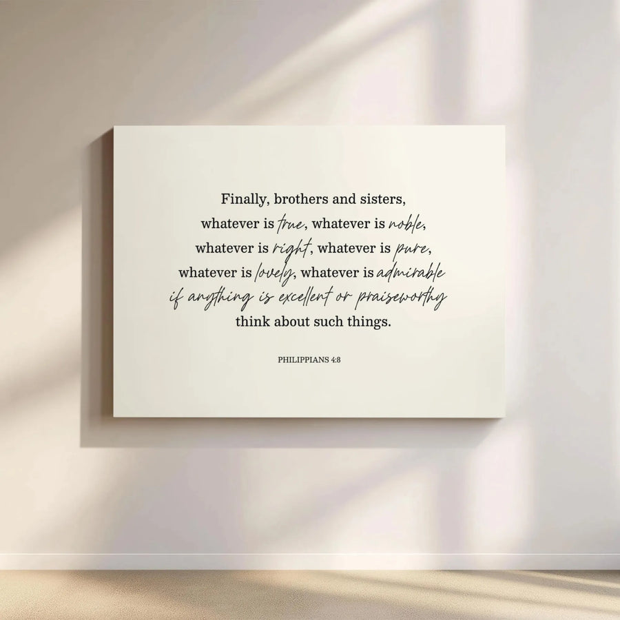 Philippians 4:8 Bible Verse Canvas | Whatever Is True Scripture Wall Art | Premium Gallery Wrapped Decor | Christian Home Gift for Women