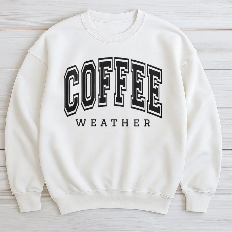 Coffee Weather Sweatshirt | Collegiate Varsity Font Graphic | Premium Soft Cotton Blend | Cozy Fall Gift for Coffee Lovers