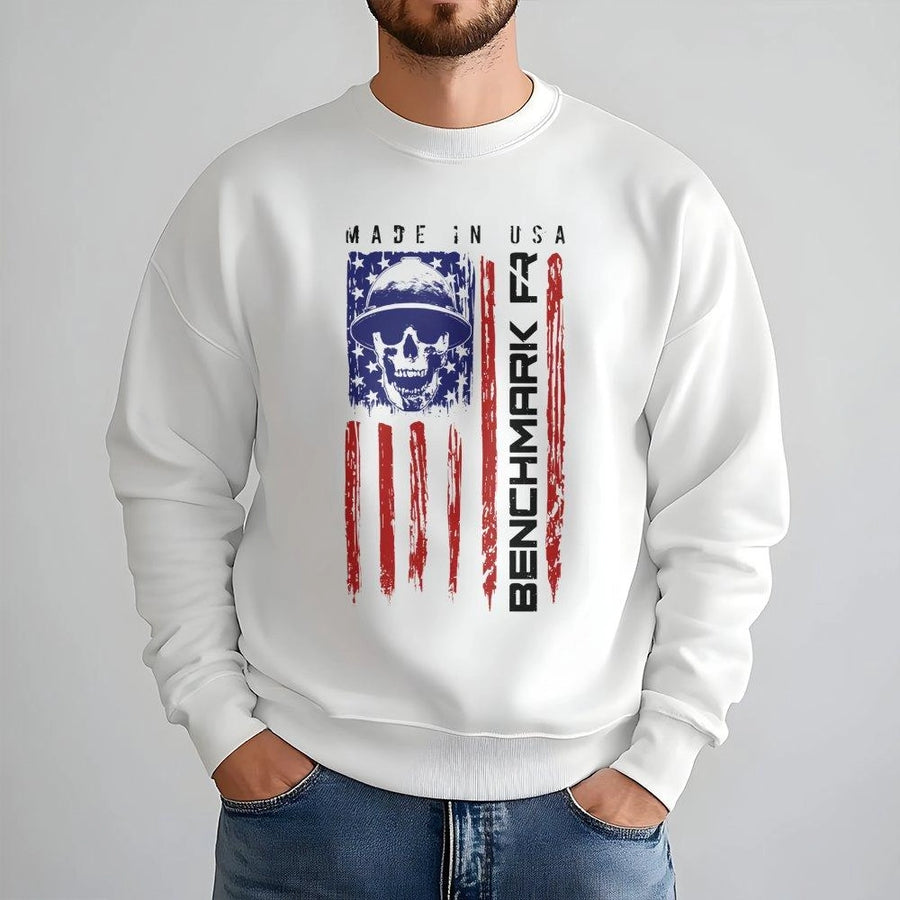 American Flag Skull Sweatshirt | Patriotic Hard Hat Graphic | Soft Cotton Blend Unisex Pullover | Premium Gift for Construction Workers and Welders