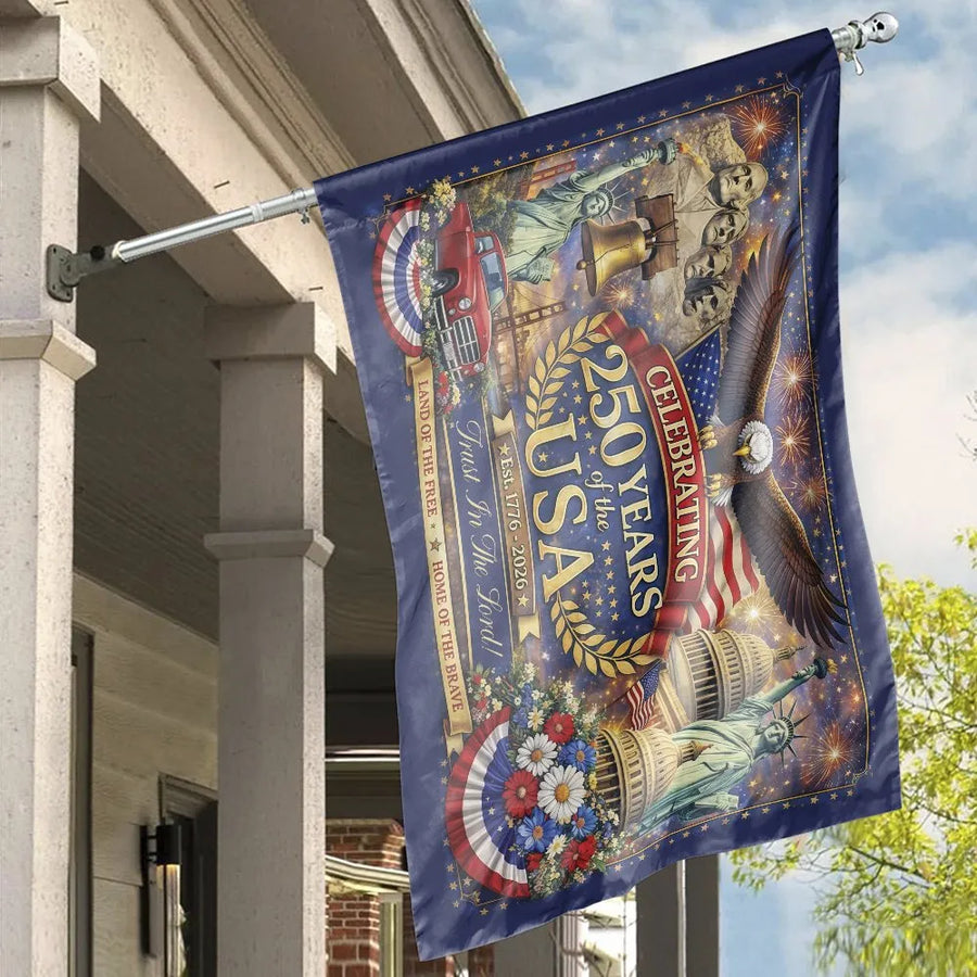USA 250th Anniversary House Flag | Patriotic American Landmarks Collage | Double Sided Premium Polyester | Commemorative 2026 Yard Decor Gift for Patriots