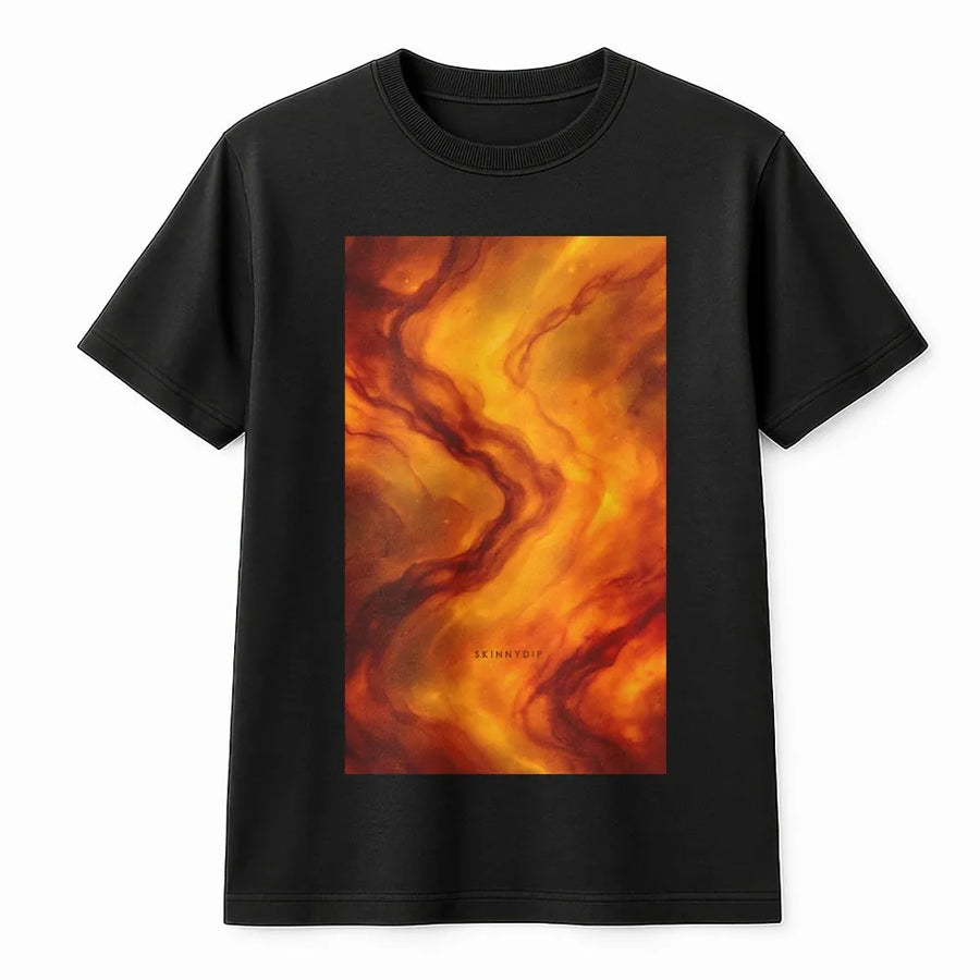 Amber Swirl Abstract T-Shirt | Warm Tone Molten Lava Graphic | Premium Soft Cotton | Unisex Artistic Style Gift