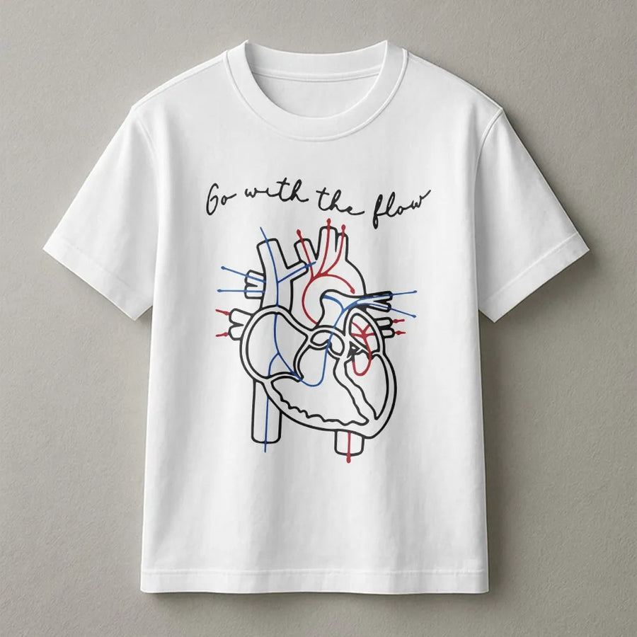 Anatomical Heart T-Shirt | Go With The Flow Cardiology Graphic | Soft Cotton Blend Sweatshirt | Gift for Nurse or Med Student