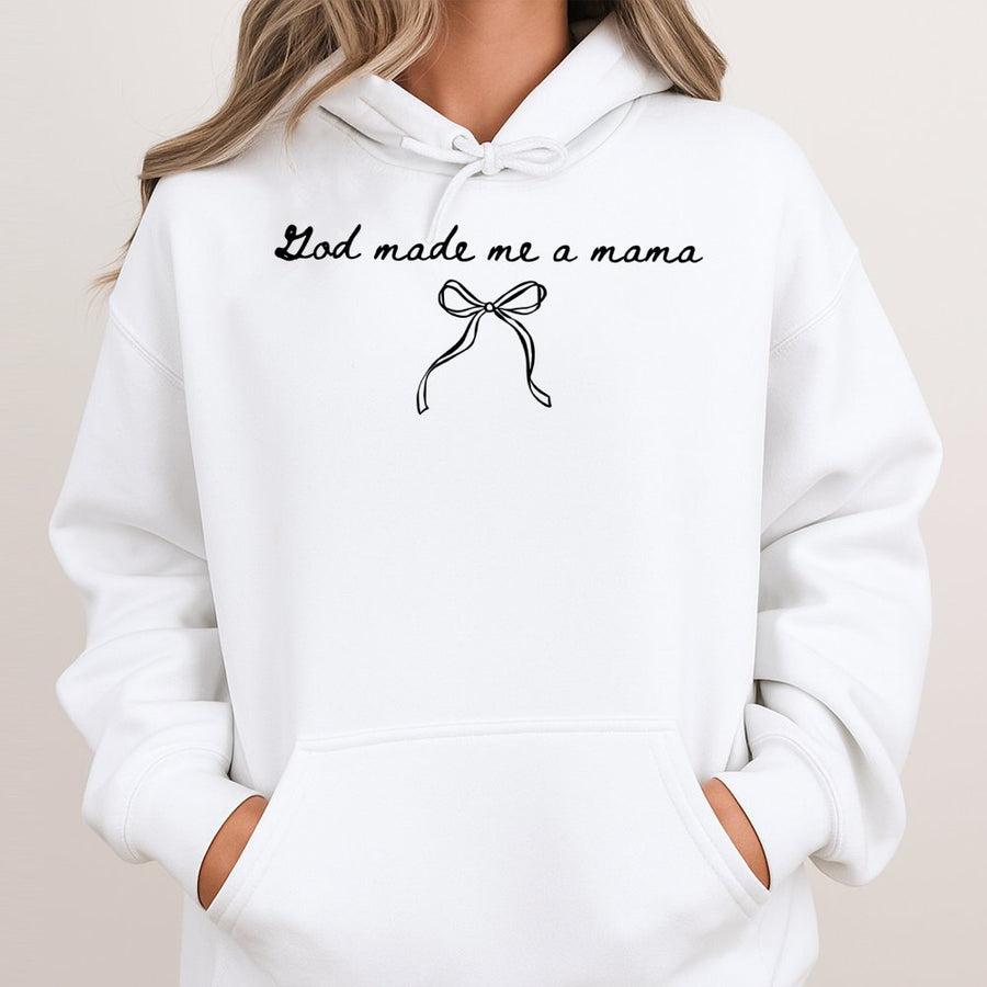 God Made Me A Mama Hoodie | Aesthetic Bow Graphic Design | Premium Cotton Blend | Faith-Based Gift For Mom Mother's Day 2026 Religious Apparel