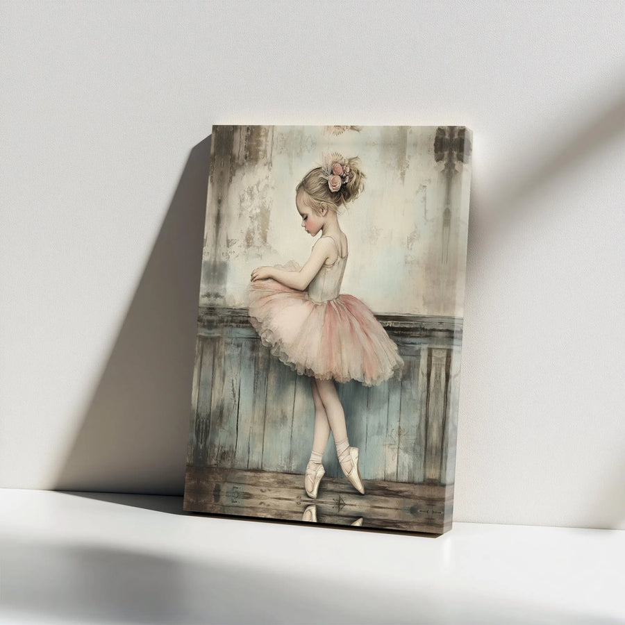 Vintage Ballerina Canvas Wall Art | Young Girl in Pink Tutu Sketch | Premium Gallery Wrapped Canvas | Girls Room & Nursery Decor Gift