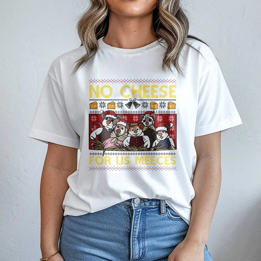 No Cheese For Us Meeces T-Shirt | Funny Mouse Christmas Graphic | Premium Soft Cotton Tee | Holiday Gift for Mouse Lovers & Retro Cartoon Fans