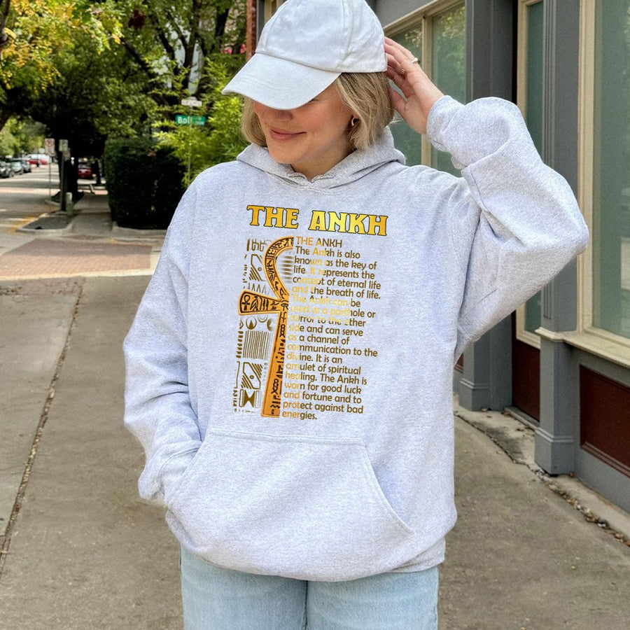 Ankh Symbol Hoodie | Egyptian Key of Life Meaning Graphic | Premium Cotton Blend | Spiritual Protection Gift for Men and Women