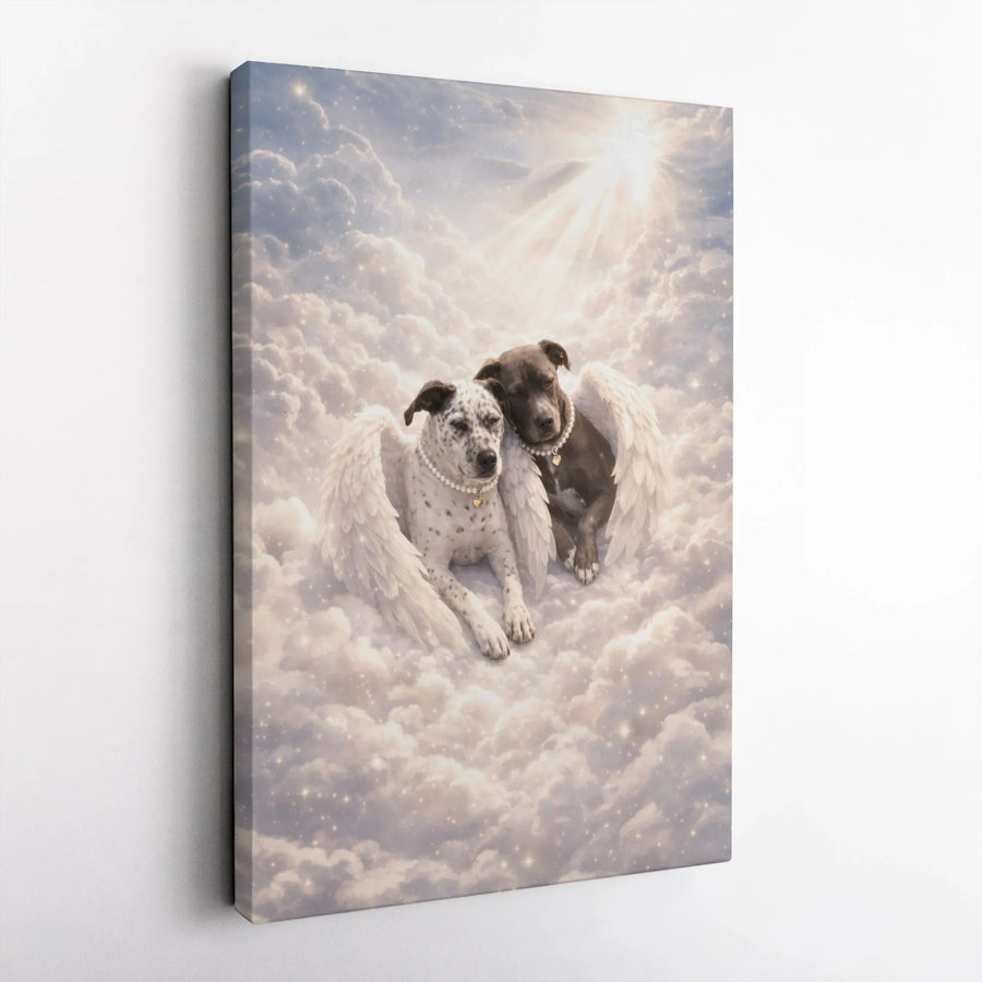 Dog Memorial Canvas Art | Two Angel Pitbulls in Heaven | Premium Gallery Wrapped Canvas | Sympathy Gift for Pet Loss