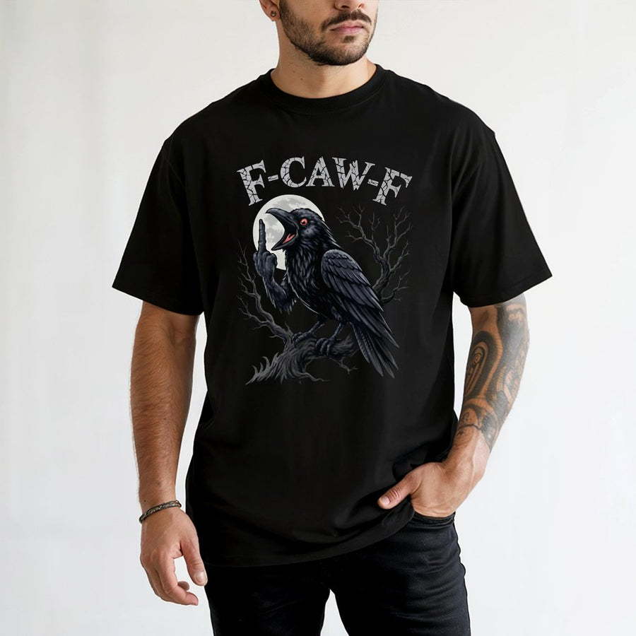 Angry Raven Graphic T-Shirt | F-Caw-F Funny Bird Design | 100% Cotton Premium Tee | Edgy Streetwear Gift for Men and Women