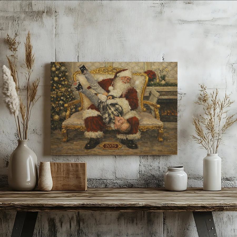 2025 Santa Claus and Laughing Boy Canvas | Nostalgic Christmas Portrait | Premium Gallery-Wrapped Print | Holiday Home Decor Gift
