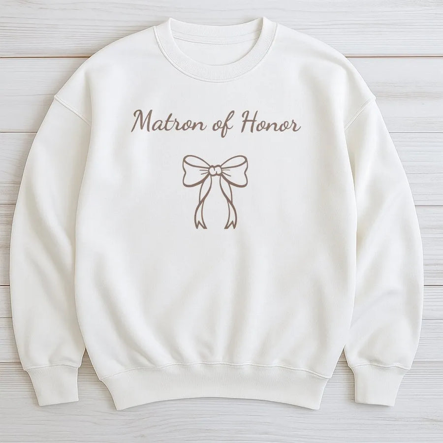 Matron of Honor Sweatshirt | Minimalist Bow Design Crewneck | Soft Cotton Pullover | Bachelorette Party Gift for Bridal Party