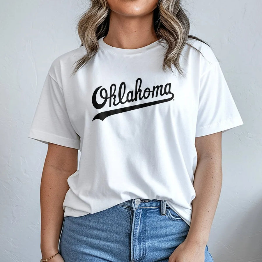 Oklahoma Script T-Shirt | Retro Baseball Style Graphic | Premium Soft Cotton Tee | Game Day Apparel for Football Fans & Hometown Pride