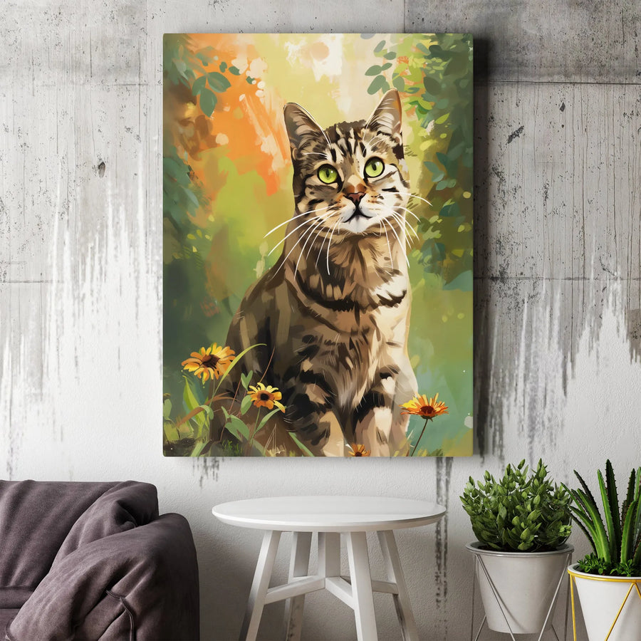 Tabby Cat Wall Art | Whimsical Garden Kitten Portrait | Gallery Quality 1.25 Inch Thick Canvas | Pet Lover Home Decor Gift