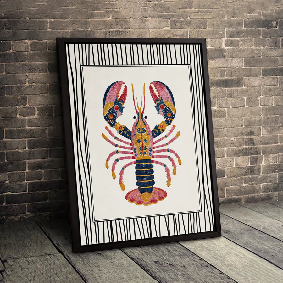 Folk Art Lobster Canvas Wall Art | Colorful Coastal Decor | Premium 1.25-Inch Gallery Wrap | Coastal Beach House Home Decor Gift