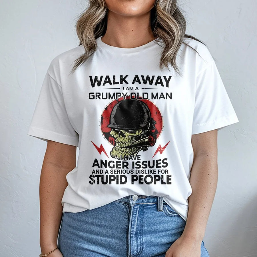 Grumpy Old Man T-Shirt | Funny Skull Veteran Graphic Sweatshirt | Premium Cotton Blend | Sarcastic Novelty Gift for Dad or Grandpa