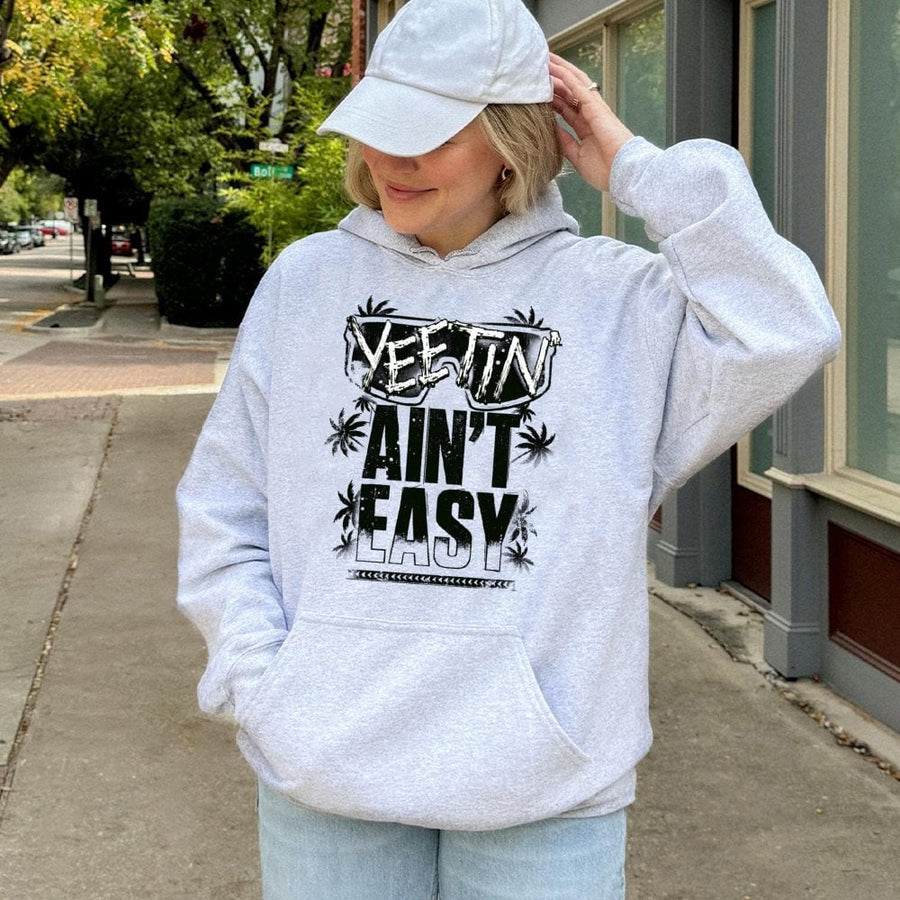 Yeetin' Ain't Easy Hoodie | Tropical Sunglasses Graphic Design | Cotton-Poly Premium Blend | Unisex Streetwear Gift for Wrestling Fans