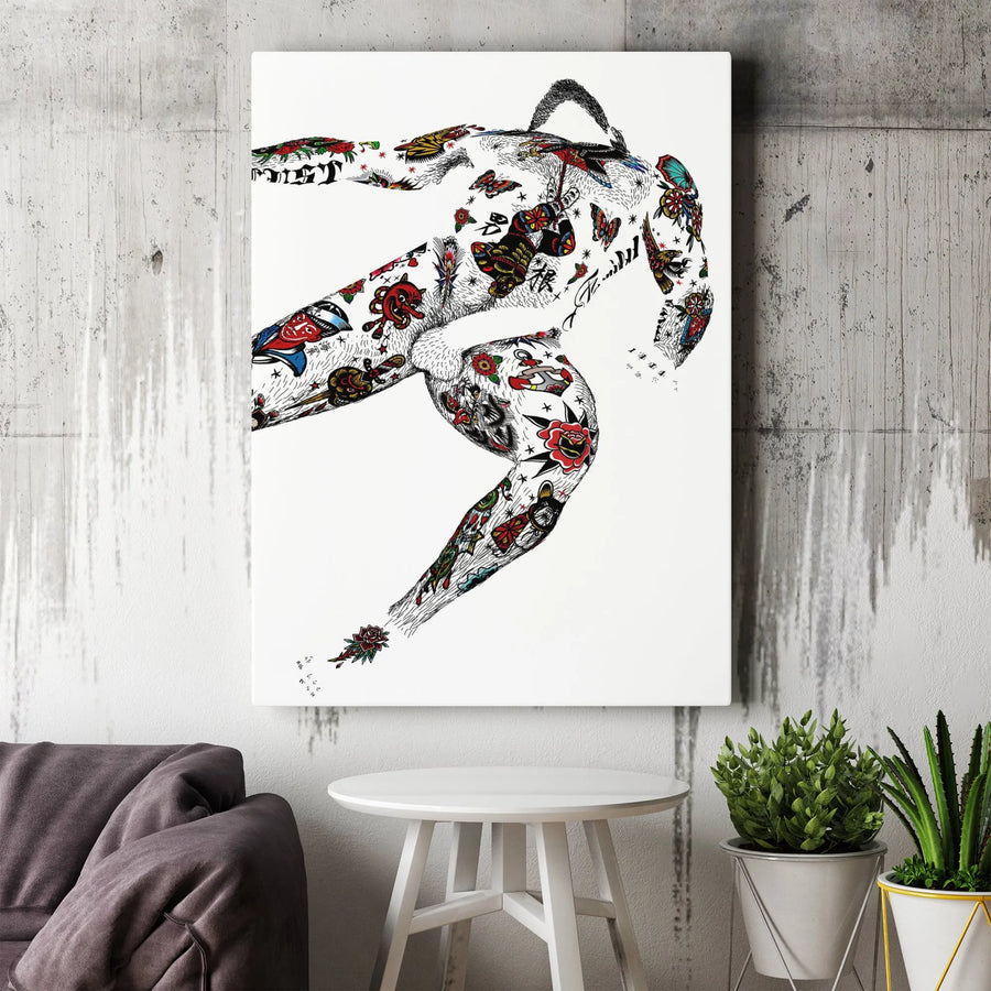 Tattooed Athlete Canvas Art | Traditional Old School Ink Silhouette | Premium Gallery Wrap Wall Decor | Edgy Fitness Gift for Gym Lovers