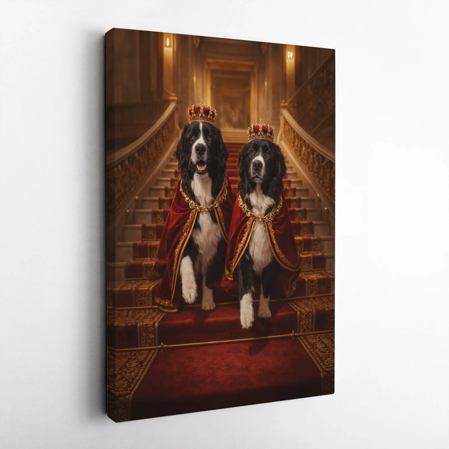 Royal Dogs Canvas Wall Art | Funny Regal Pet Portrait with Crowns | Premium Gallery Wrapped Print | Unique Gift for Dog Lover