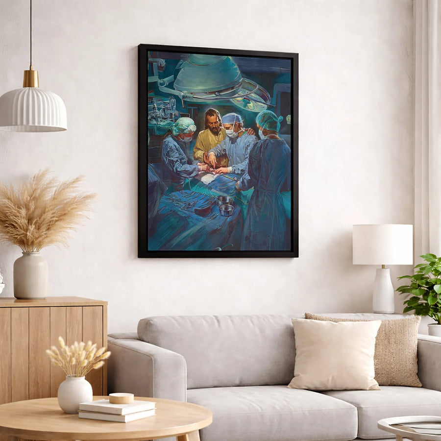 Jesus Guiding Surgeon Canvas Art | Operating Room Medical Wall Decor | Premium Gallery Wrap Print | Christian Gift for Doctor or Surgeon