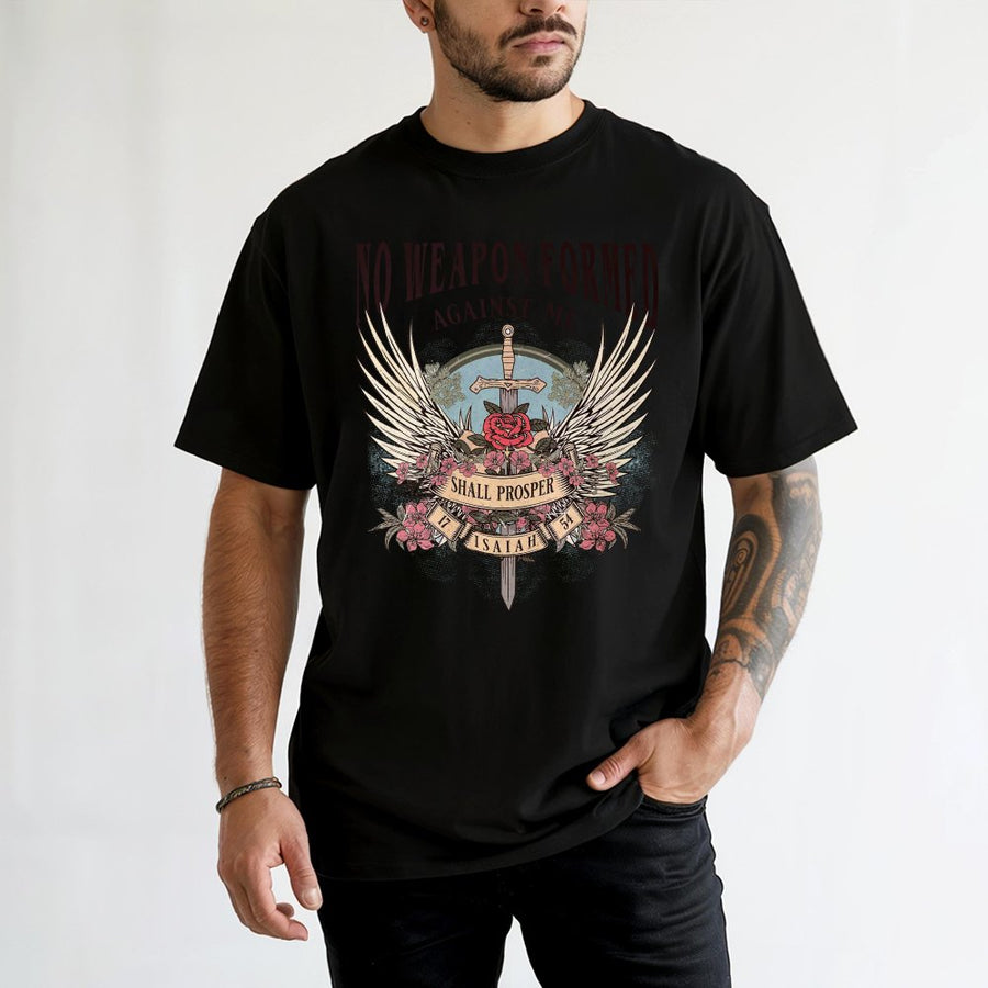 No Weapon Formed Against Me T-Shirt | Isaiah 54:17 Bible Verse Graphic | 100% Cotton Premium Tee | Faith-Based Christian Gift for Women and Men