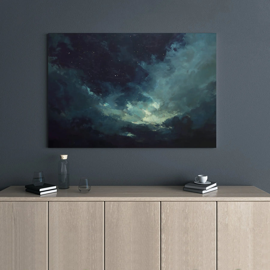 Night Sky Canvas Wall Art | Atmospheric Clouds and Stars Print | Premium 1.25 Inch Gallery Wrap | Modern Home Decor for Bedroom or Living Room