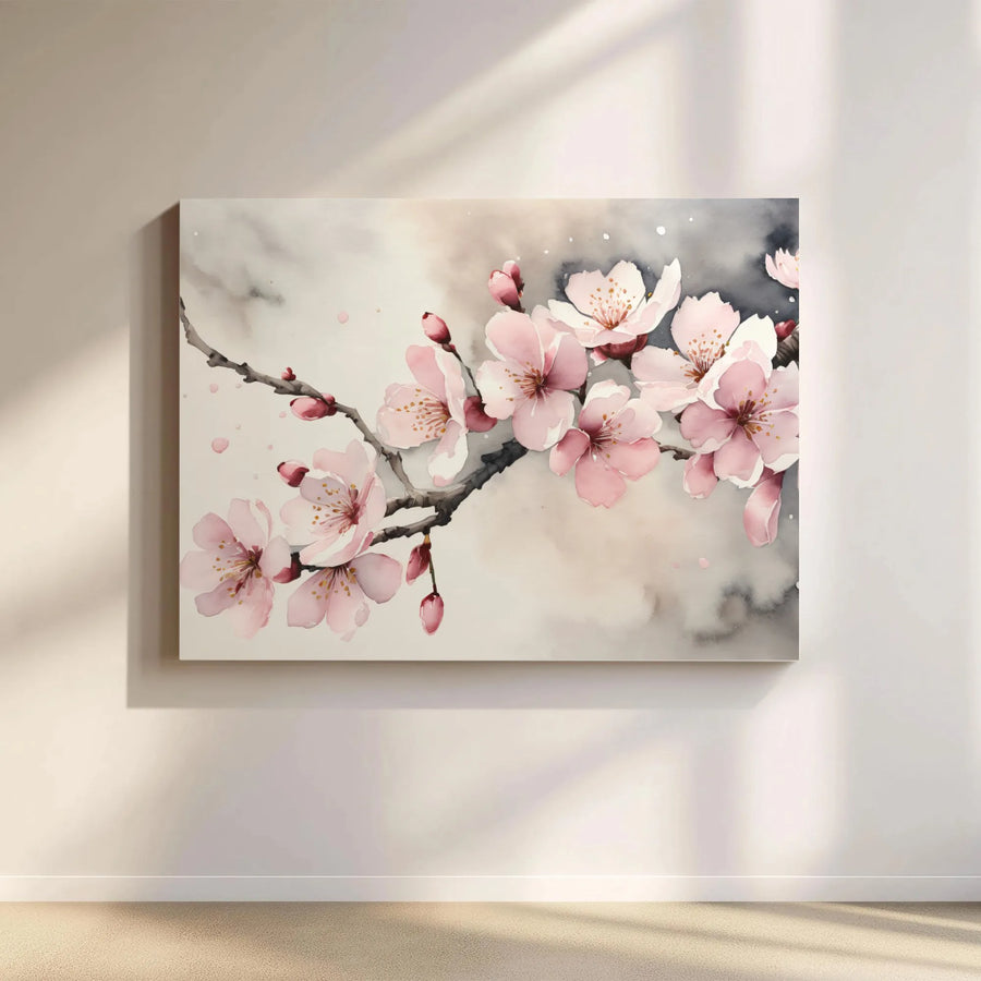 Cherry Blossom Canvas Wall Art | Japanese Watercolor Pink Floral Painting | Premium Gallery Wrap | Living Room & Bedroom Decor Gift